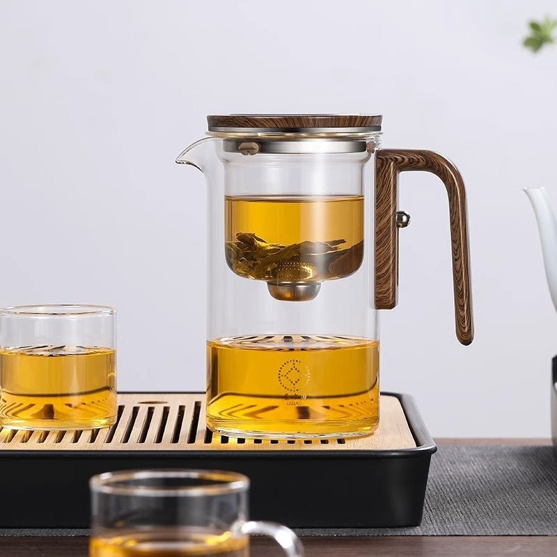 One Click Magnetic Teapot Separation Filtration Glass Tea Pot Wood Handle Tea Water Separation Inner Container Teapot - Divine Matsya