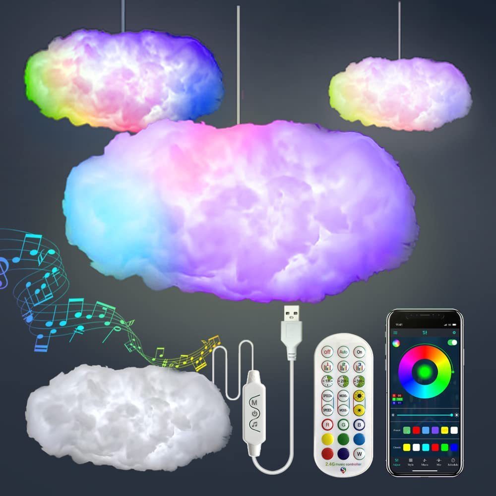 USB Cloud Light APP Control Music Synchronization 3D RGBIC Ambient Light Lightning Simulation Clouds Bedroom Room Light - Divine Matsya