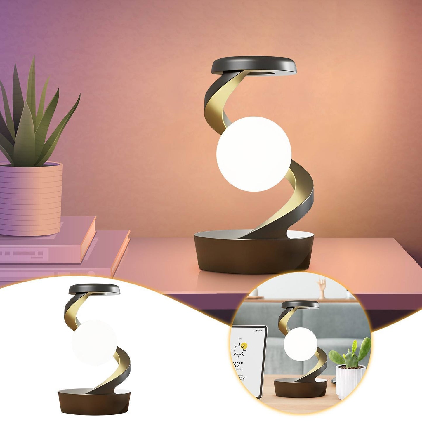 Rotating Moon Desk Lamp With Phone Wireless Charging Sensor Control Table Lamps Decorative Desktop Lamp Small Night Lamp Home Decor - Divine Matsya