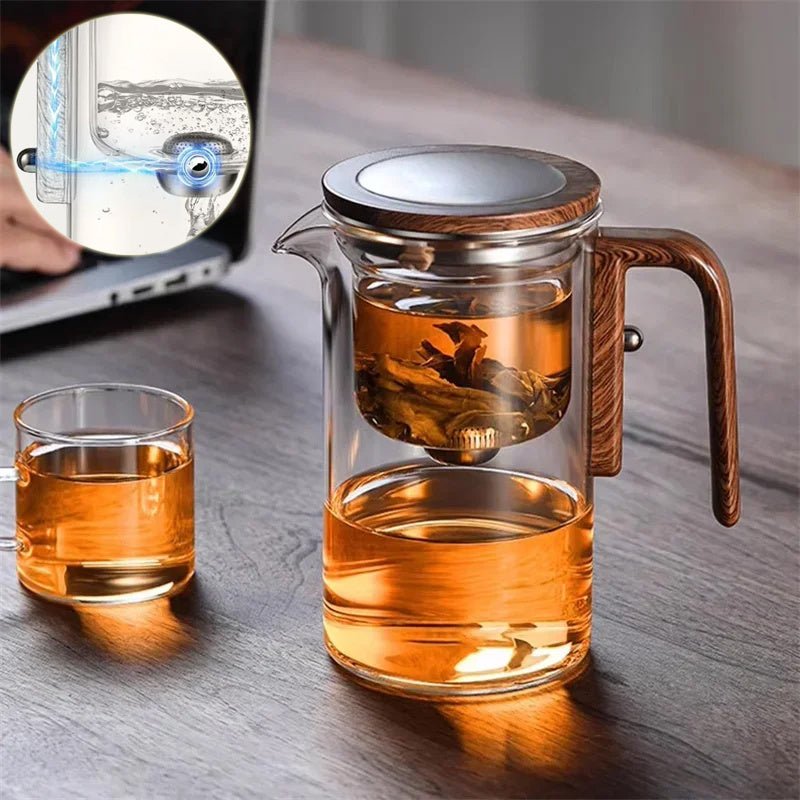 One Click Magnetic Teapot Separation Filtration Glass Tea Pot Wood Handle Tea Water Separation Inner Container Teapot - Divine Matsya