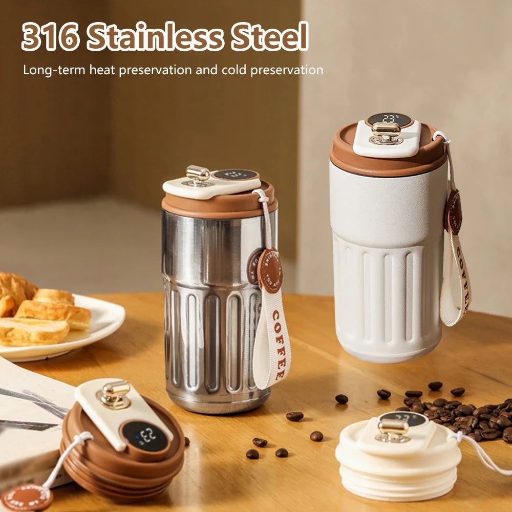 Smart Digital Thermal Bottle Portable Coffee Mug Stainless Steel Water Bottle In - Car Insulated Cup Keep Cold Vacuum Flasks 450ml - Divine Matsya