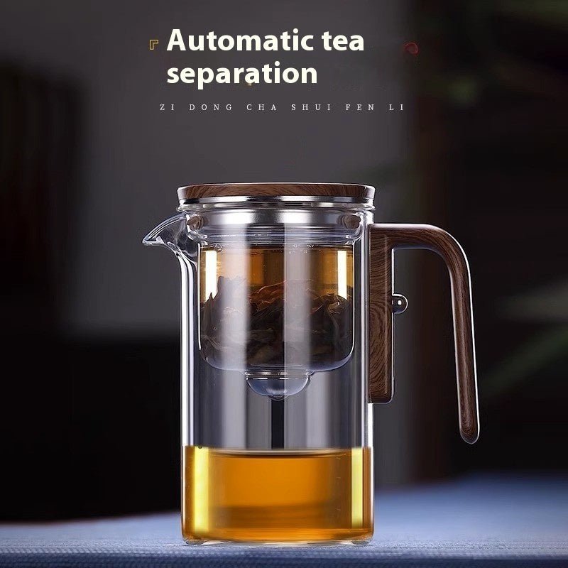 One Click Magnetic Teapot Separation Filtration Glass Tea Pot Wood Handle Tea Water Separation Inner Container Teapot - Divine Matsya