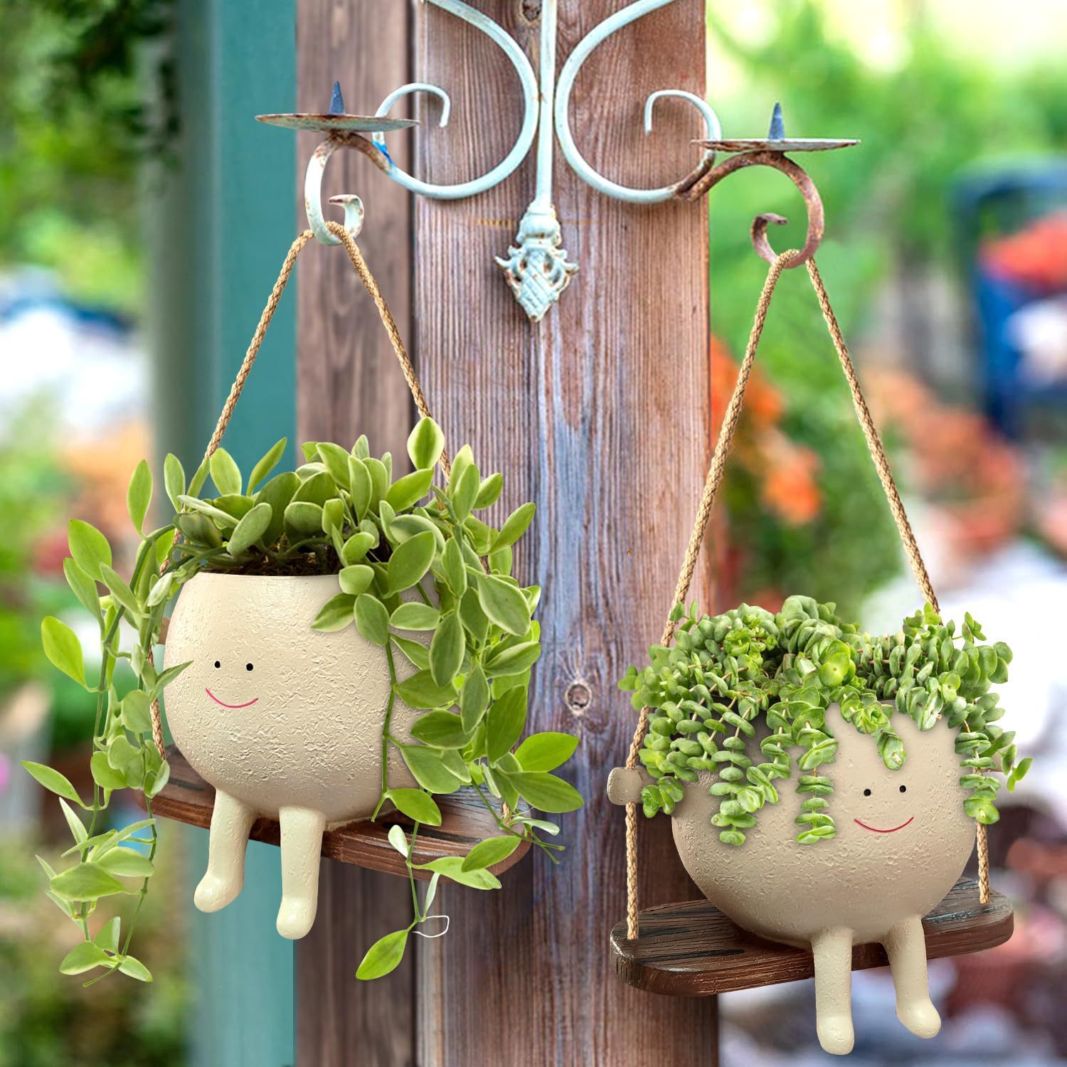 Plant Hanger Baskets Lovely Swing Face Planter Pot Succulent Flower Pots Balcony Wall Hanging Planter Decor Home Garden Supplies - Divine Matsya