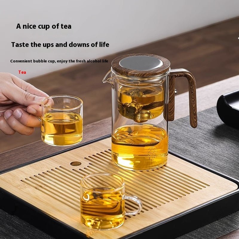 One Click Magnetic Teapot Separation Filtration Glass Tea Pot Wood Handle Tea Water Separation Inner Container Teapot - Divine Matsya