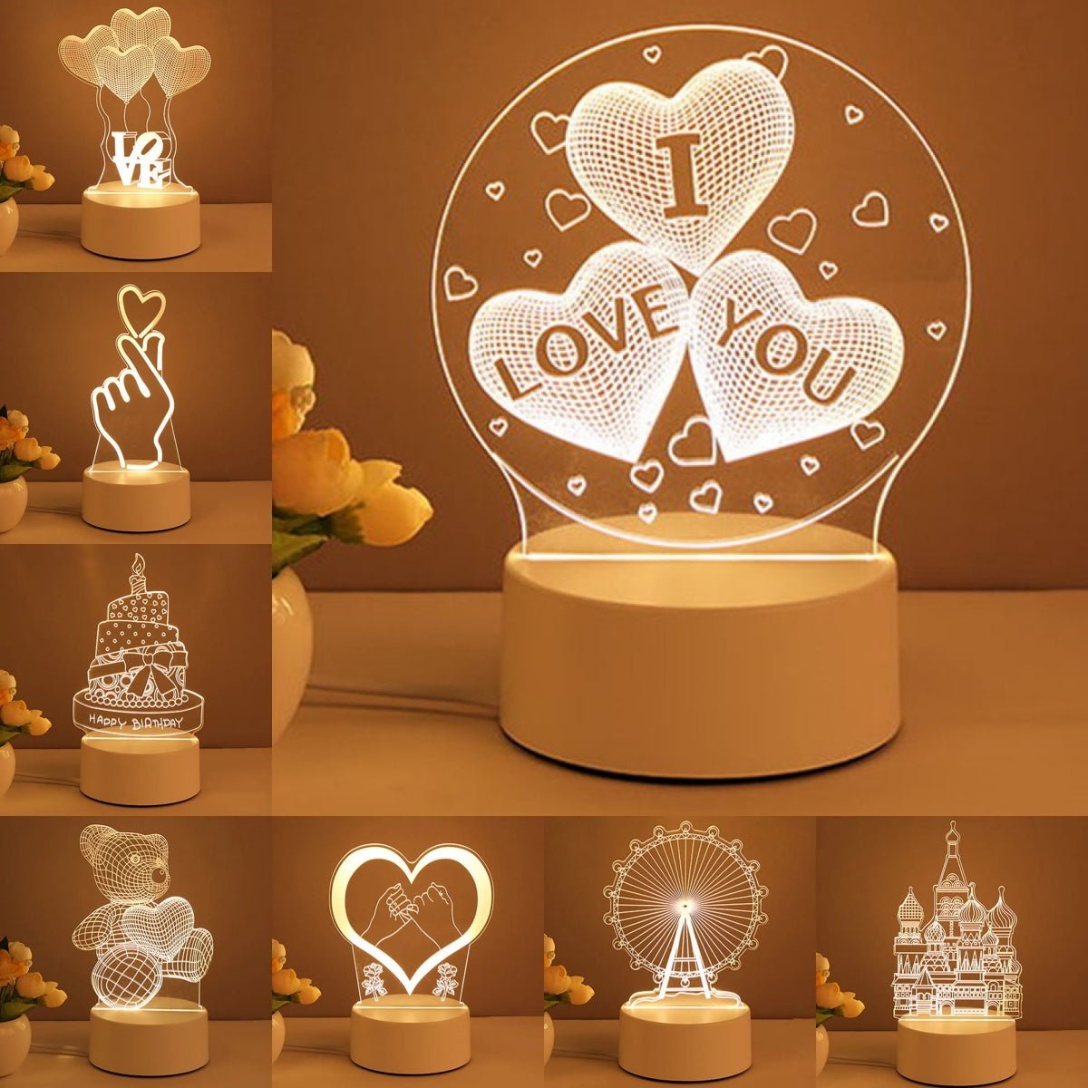 3D Lamp Acrylic USB LED Night Lights Neon Sign Lamp Xmas Home Decorations For Room Decor Valentines Day Gifts - Divine Matsya