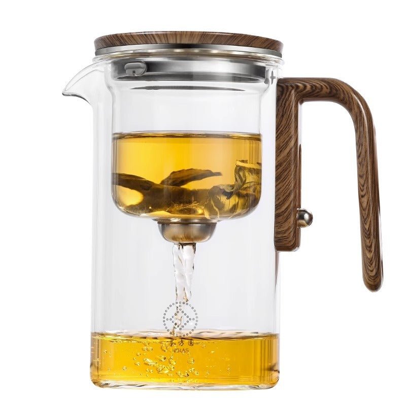 One Click Magnetic Teapot Separation Filtration Glass Tea Pot Wood Handle Tea Water Separation Inner Container Teapot - Divine Matsya