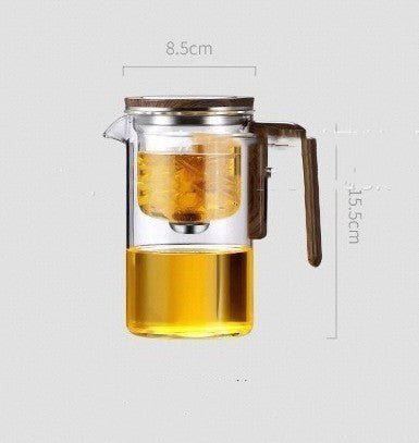 One Click Magnetic Teapot Separation Filtration Glass Tea Pot Wood Handle Tea Water Separation Inner Container Teapot - Divine Matsya